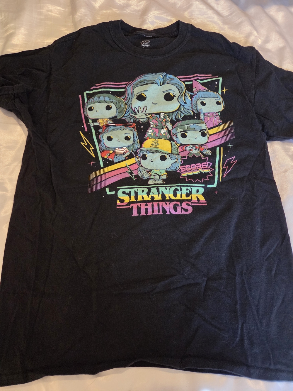 Stranger Things Funko Pop Graphic Tee Black Retro Neon Unisex S